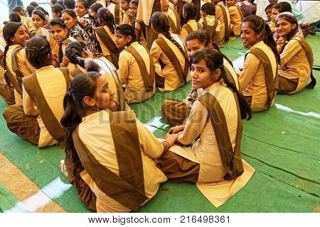 Lakheri, India, November 7, 2017 : Women At The Temple During Lakheri Festival, A Part Of Bundi Utsa