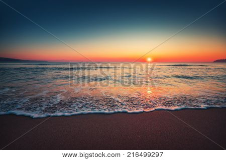 Sea Wave Close Up, Low Angle View, Sunrsie Shot