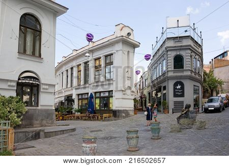 TBILISI, GEORGIA - AUGUST 07, 2013: Shardeni street is a pedestrian street in the old part of Tbilisi. Tbilisi is capital of Georgia.