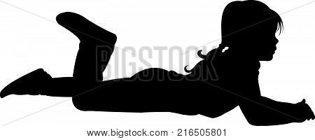 a girl lying down, black color silhouette vector