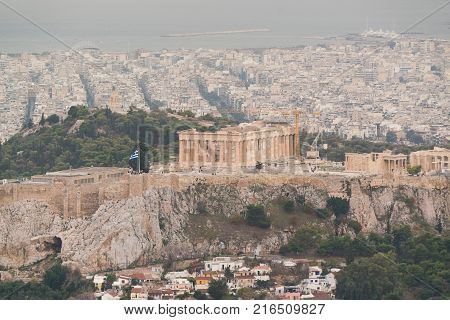 view of Athens and the Acropolis from the Mount Lycabettus, Greece