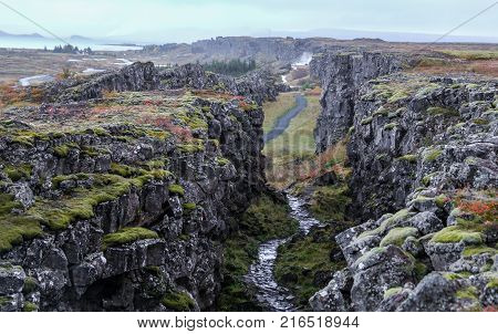 Valley In Thingvellir National Park, Southwestern Iceland