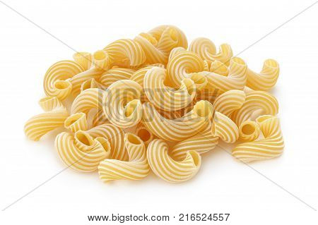 Pile pasta cavatappi on a white background isolated