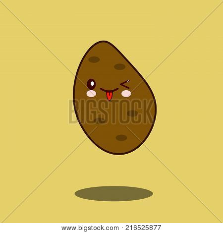 Cute vegetable potato cartoon character Funny positive and friendly potato emoticon kawaii face icon. Happy comical vegetable Flat design  Illustration