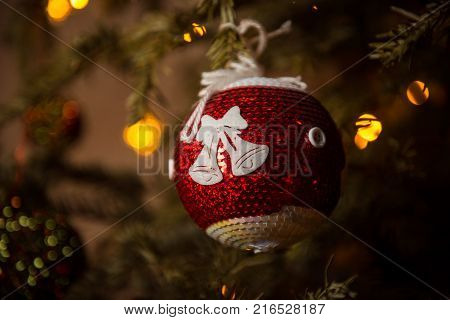 Beautiful New Year`s toy on New Year`s tree.