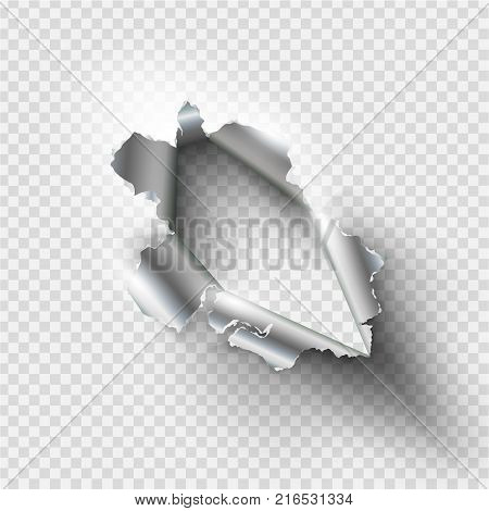 ragged Hole torn in ripped metal on transparent background
