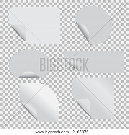 Set of stickers with peel off corner on a transparent background. Vector element for advertising and promotional message. Isolated vector illustration. For your design and business.