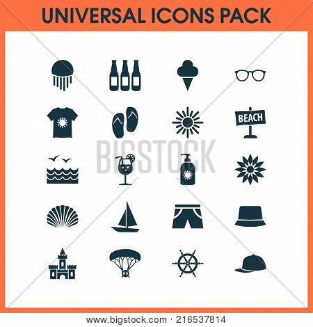 Sun icons set with spectacles, sunny, medusa and other sunhat elements. Isolated vector illustration sun icons.