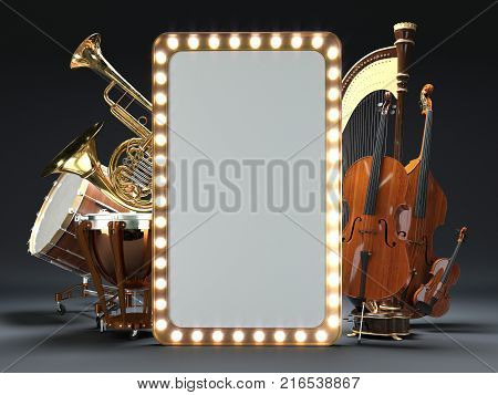 Orchestra musical instruments white. High quality 3d render
