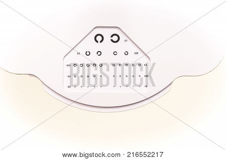 the cabinet of the eye doctor. eye sight test called landolt C. with copy space