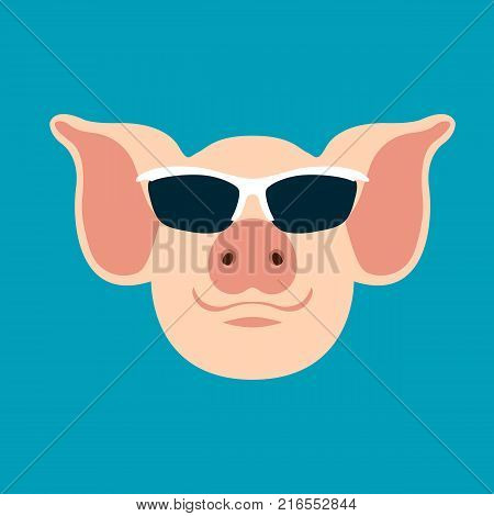 pig in glasses vector illustration flat style front view