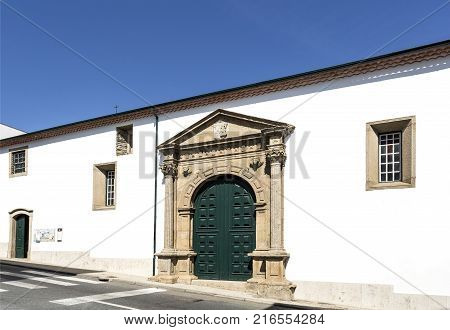 Main entrance in Renaisance style of the Church of the Santa Clara Monastery in Braganca Portugal