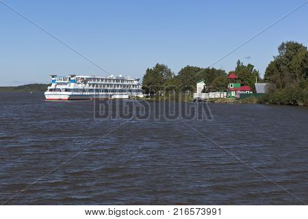 Goritsy, District of Kirillov, Vologda region, Russia - August 10, 2015: River cruise ship 