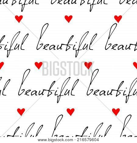 I love you inscription fashion seamless pattern print with red heart. Seamlessly wallpaper valentine with hearts and superscription I love you