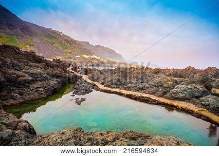Beautiful Landscape With Traditional Swimming Pools In Garachico Town Of Tenerife, Canary Island Spa