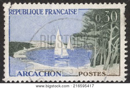 MOSCOW RUSSIA - CIRCA NOVEMBER 2017: a post stamp printed in FRANCE shows Arcachon the series 