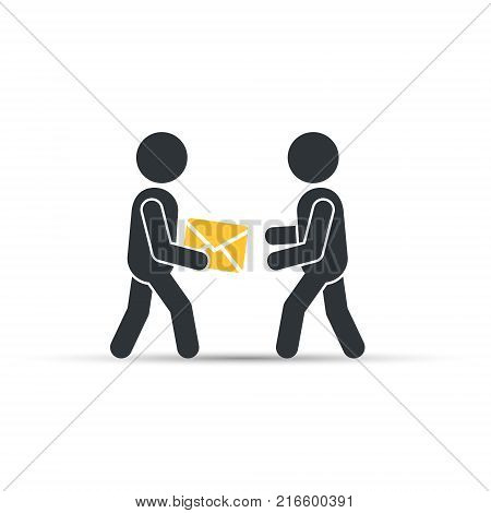Postman giving envelope post vector simple isolated illustration.