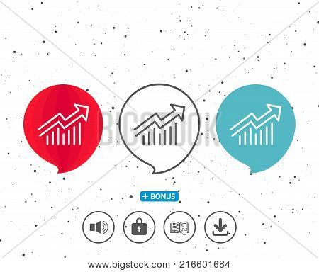 Speech bubbles with symbol. Chart line icon. Report graph or Sales growth sign. Analysis and Statistics data symbol. Bonus with different classic signs. Random circles background. Vector