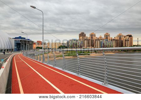 Red Bike Path In St. Petersburg Near The Stadium.