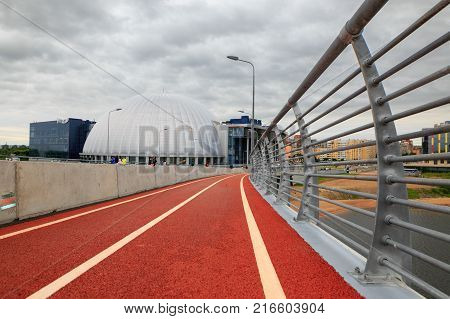 Red Bike Path In St. Petersburg Near The Stadium.