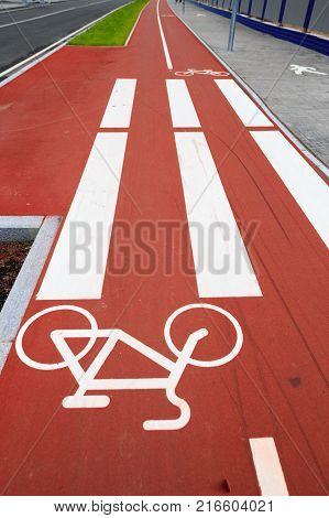 Red Bike Path In St. Petersburg Near The Stadium.