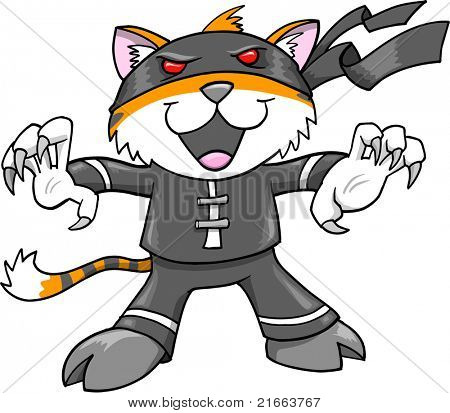 전사 닌자 호랑이 고양이 벡터 일러스트 레이 션