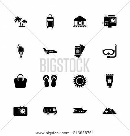 Tourism icons - Expand to any size - Change to any colour. Flat Vector Icons - Black Illustration on White Background.