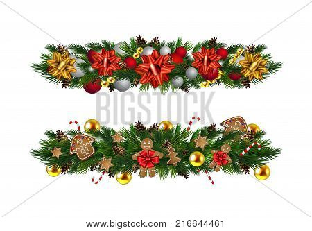 Vector Christmas Fir Decoration set isolated on white background