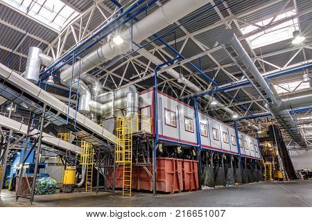 Grodno, Belarus - October 16, 2017:  Modern Waste Recycling Processing Plant. Separate Garbage Colle