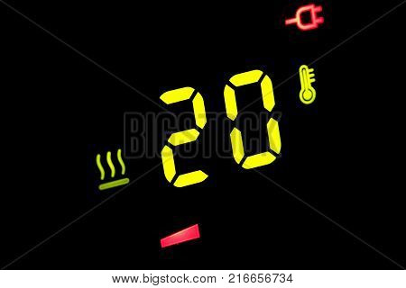 on a black electronic thermometer display -20 degrees Celsius