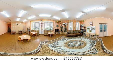 Minsk, Belarus - March 20, 2014: Full Spherical 360 Degrees Seamless Panorama In Equirectangular Equ