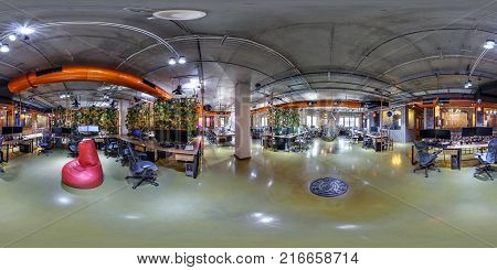 Minsk, Belarus - March 20, 2014: Full Spherical 360 Degrees Seamless Panorama In Equirectangular Equ