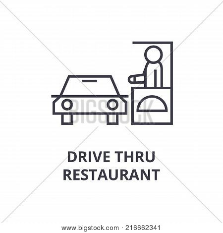 drive thru restaurant line icon, outline sign, linear symbol, flat vector illustration