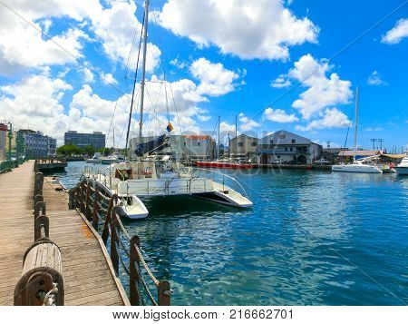 Bridgetown, Barbados - May 11, 2016: The ships at downtown marina of Bridgetown, Barbados
