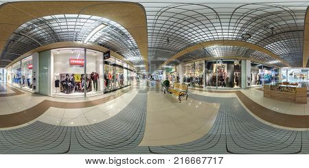 Minsk, Belarus - May 8, 2015: Panorama In Interior Stylish Modern Trade Centre. Full Spherical 360 B