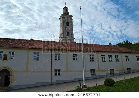 View on monastery Remeta, Serbia, and clouds in background
