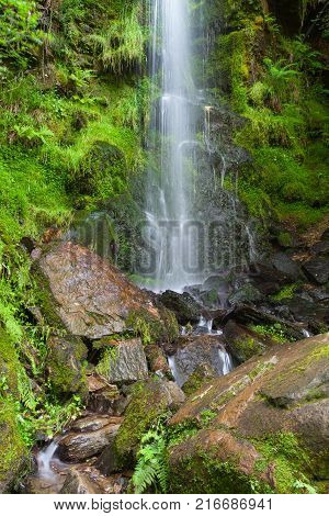 Mallyan Spout Waterfall Great britain. Mallyan Spout waterfall at Goathland in the North York Moors National Park flows into West Beck which has created a deep gorge.