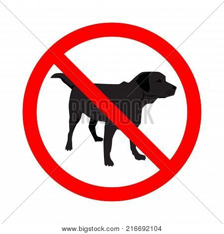 Sign No Dogs isolated on white background. Prohibition sign. Not Allowed Sign. Labrador retriver. Vector illustration