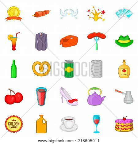 Romantic dinner icons set. Cartoon set of 25 romantic dinner vector icons for web isolated on white background