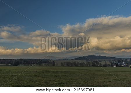 Bynovec village in Ceske Svycarsko national park in autumn afternoon