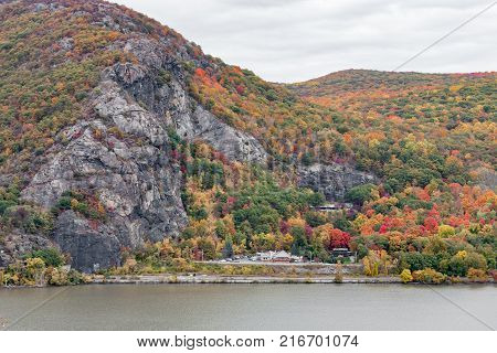 Breakneck Ridge one of the most popular hiking destinations in NY shown here from across the Hudson River.