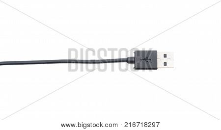 black USB cable connector isolated on white background