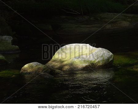 Close-up view of stones in the river. River White Elbe, Giant Mountains, Czech Republic.