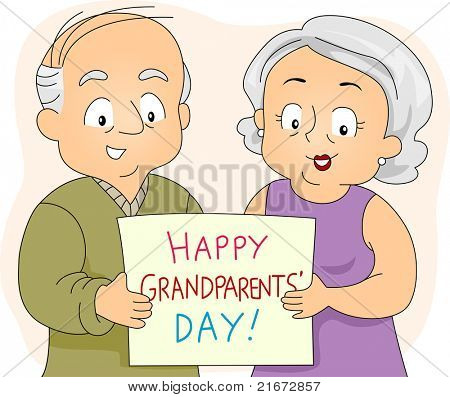 Illustration of an Elderly Couple Holding a Poster