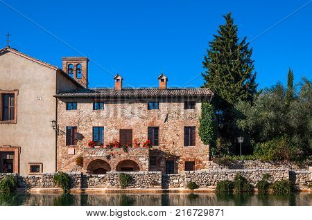 Bagno Vignoni ancient village with thermal springs in Tuscany, Italy.
