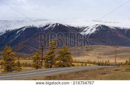 Federal highway Chuysky tract passing through the Altai Mountains. Russia, the Altai Republic