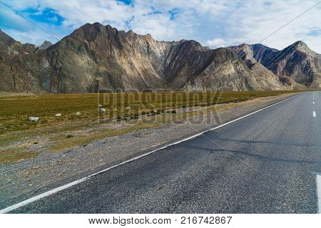 Federal highway Chuysky tract passing through the Altai Mountains. Russia, the Altai Republic