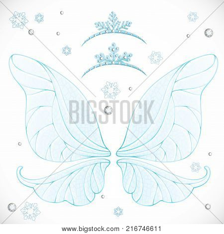 Winter Fairy Blue Wings With Tiaras Bundled Isolated On A White Background