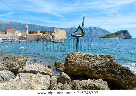 BUDVA MONTENEGRO - SEPTEMBER 7 2017: Sculpture 