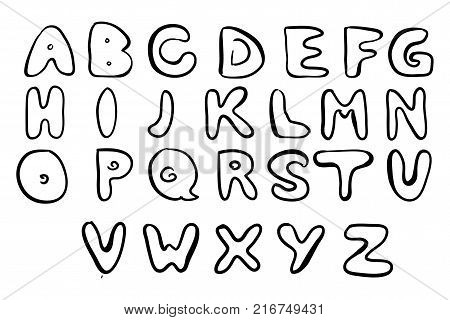 Hand drawn latin font. Doodle style. Flloral vector symbols